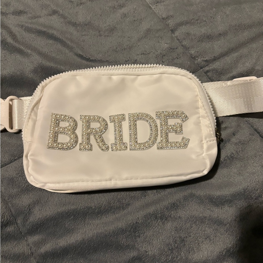 Bride White Crossbody Belt Bag with Pearl Lettering